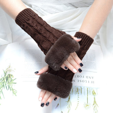 Autumn Winter Solid Color Students Write Keep Warm Korean Knitting Lady Fingerless Protection Hand Hair Mouth Hemp Gloves Women daiiibabyyy